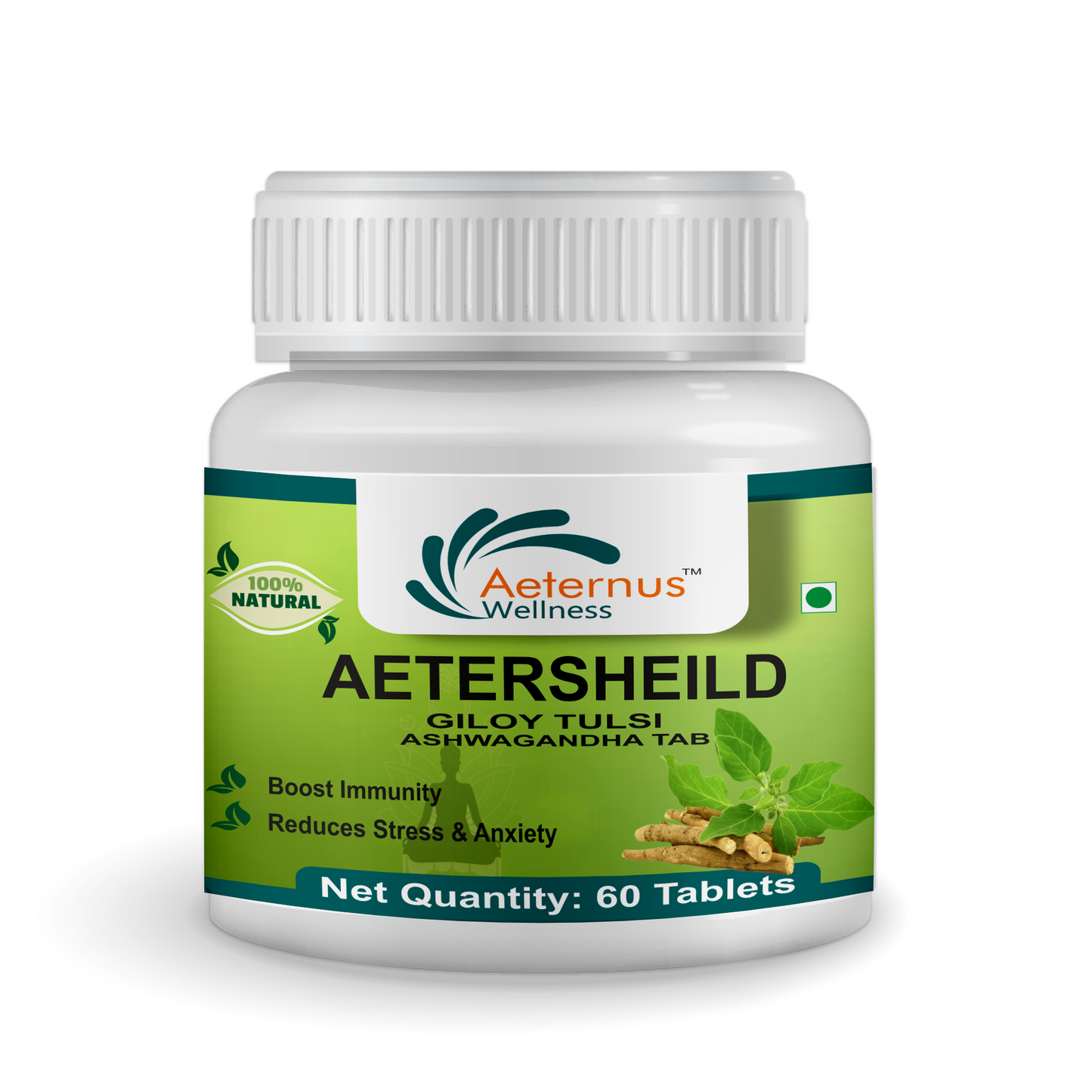 Aeternus Wellness Aetersheild | Giloy Tulsi Ashwagandha Tablets, 60 Tablets | Pack of 2  (Pack of 2)